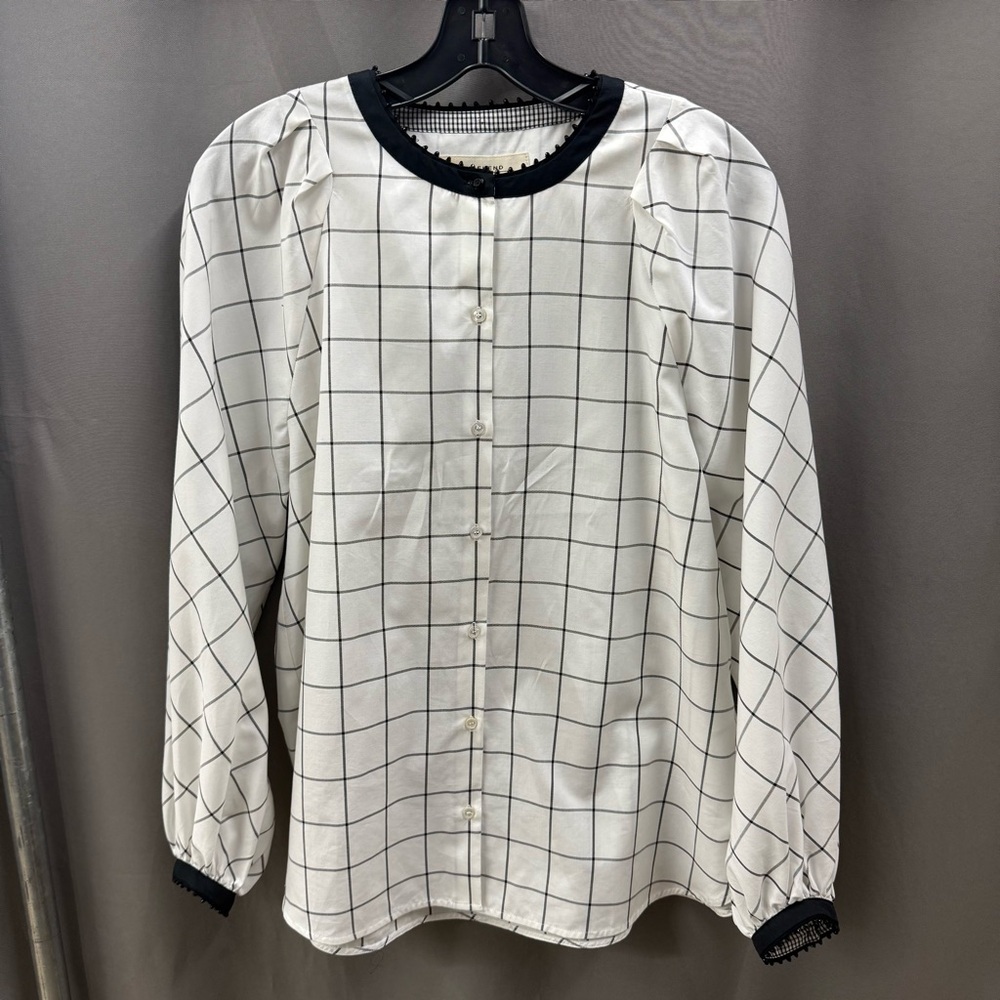 MaxMara Size 4 100% Cotton Poplin Grid Pattern Blouse